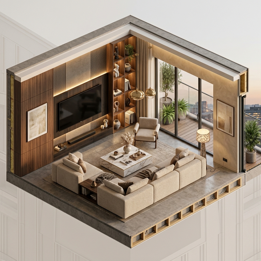 Free 3D Interior Design isometric render by Laughing Wood Interiors